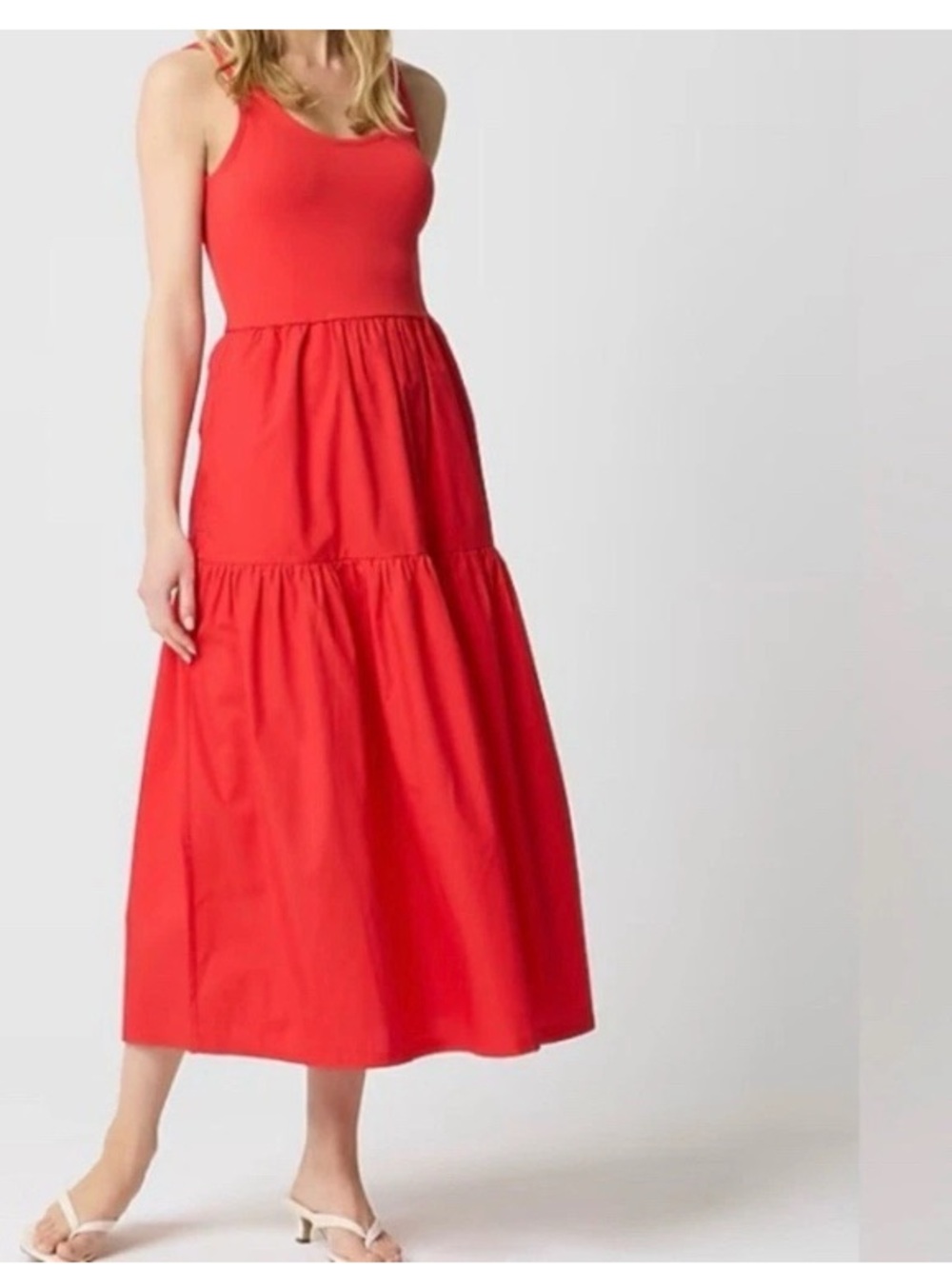 J Crew Factory Tiered Knit Mixy Midi Dress With Pockets XS Cherise NWT